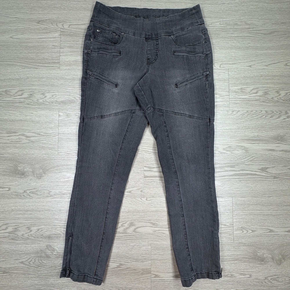 JAG Women's Jeans Moto Pull On Skinny Ankle Zip‎ Gray Size 6 Comfort Stretch